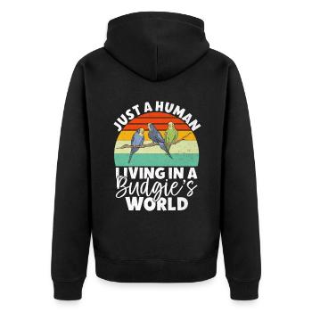 Budgie Gift - Unisex Premium Organic Zip Hoodie - black - Back - Nico (187cm)