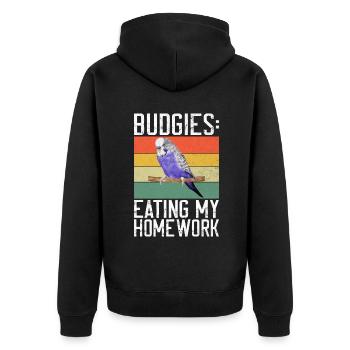 Budgie Gift - Unisex Premium Bio Zip Hoodie - Schwarz - Hinten - Nico (187cm)