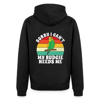 Budgie Gift - Unisex Premium Bio Zip Hoodie - Schwarz - Hinten - Nico (187cm)