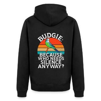 Budgie Gift - Unisex Premium Bio Zip Hoodie - Schwarz - Hinten - Nico (187cm)
