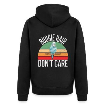 Budgie Gift - Unisex Premium Bio Zip Hoodie - Schwarz - Hinten - Nico (187cm)