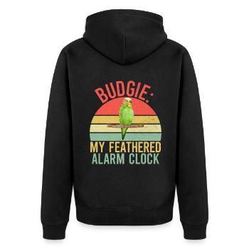 Budgie Gift - Unisex Premium Organic Zip Hoodie - black - Back - Nico (187cm)