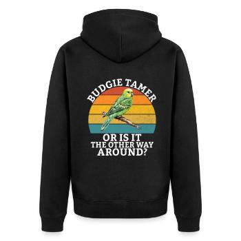Budgie Gift - Unisex Premium Bio Zip Hoodie - Schwarz - Hinten - Nico (187cm)