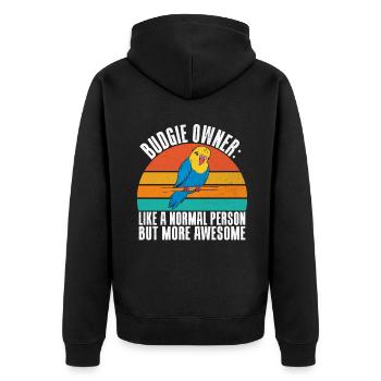 Budgie Gift - Unisex Premium Bio Zip Hoodie - Schwarz - Hinten - Nico (187cm)
