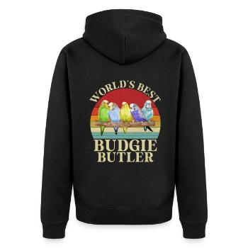 Budgie Gift - Unisex Premium Organic Zip Hoodie - black - Back - Nico (187cm)