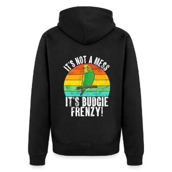 Budgie Gift - Unisex Premium Bio Zip Hoodie - Schwarz - Hinten - Nico (187cm)