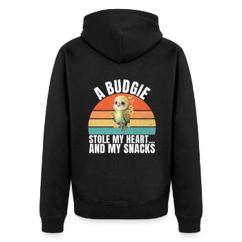 Budgie Gift - Unisex Premium Organic Zip Hoodie - black - Back - Nico (187cm)