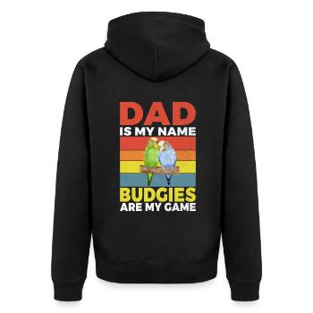 Budgie Gift - Unisex Premium Organic Zip Hoodie - black - Back - Nico (187cm)