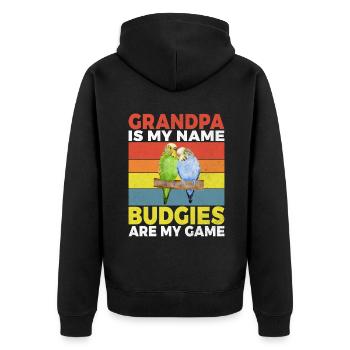 Budgie Gift - Unisex Premium Bio Zip Hoodie - Schwarz - Hinten - Nico (187cm)