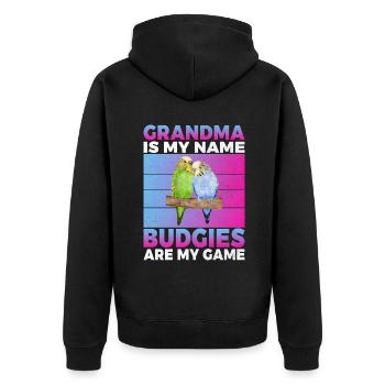 Budgie Gift - Unisex Premium Organic Zip Hoodie - black - Back - Nico (187cm)