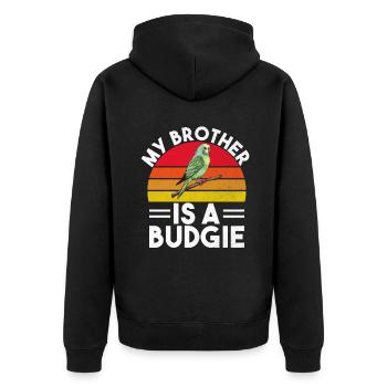 Budgie Gift - Unisex Premium Organic Zip Hoodie - black - Back - Nico (187cm)