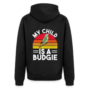 Budgie Gift - Unisex Premium Organic Zip Hoodie - black - Back - Nico (187cm)