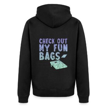 Check Out My Fun Bags 3 - Unisex Premium Bio Zip Hoodie - Schwarz - Hinten - Nico (187cm)