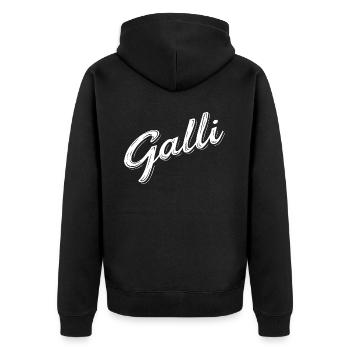Halli & Galli Partnerlook Party outfit - Galli - Unisex Premium Bio Zip Hoodie - Schwarz - Hinten - Nico (187cm)