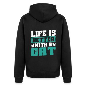 Cat Dad Gifts - Unisex Premium Bio Zip Hoodie - Schwarz - Hinten - Nico (187cm)