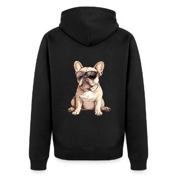 Lustig French Bulldog Französische Bulldogge Hund - Unisex Premium Bio Zip Hoodie - Schwarz - Hinten - Nico (187cm)
