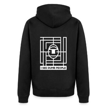 I See Dumb People 11 - Unisex Premium Bio Zip Hoodie - Schwarz - Hinten - Nico (187cm)