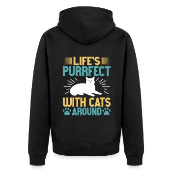 Cat Dad Gifts - Unisex Premium Bio Zip Hoodie - Schwarz - Hinten - Nico (187cm)