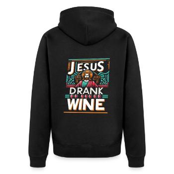 Jesus Drank Wine 12 - Unisex Premium Bio Zip Hoodie - Schwarz - Hinten - Nico (187cm)
