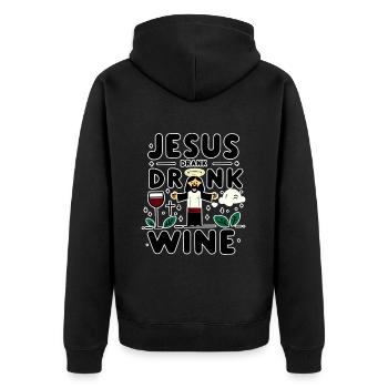Jesus Drank Wine 7 - Unisex Premium Bio Zip Hoodie - Schwarz - Hinten - Nico (187cm)