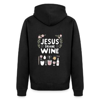 Jesus Drank Wine 8 - Unisex Premium Bio Zip Hoodie - Schwarz - Hinten - Nico (187cm)