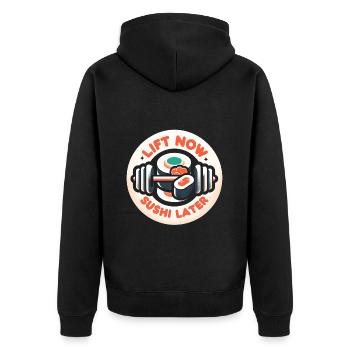 Lift Now Sushi Later 8 - Unisex Premium Bio Zip Hoodie - Schwarz - Hinten - Nico (187cm)
