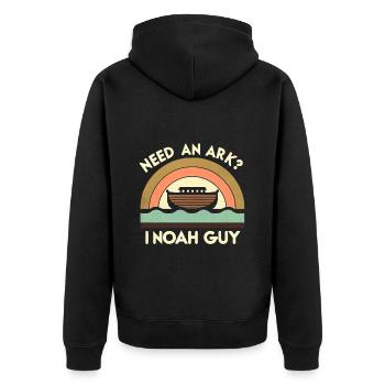Need An Ark I Noah Guy 7 - Unisex Premium Bio Zip Hoodie - Schwarz - Hinten - Nico (187cm)