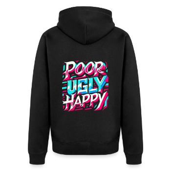 Poor Ugly Happy 5 - Unisex Premium Bio Zip Hoodie - Schwarz - Hinten - Nico (187cm)