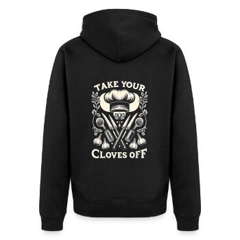 Take Your Cloves Off 5 - Unisex Premium Bio Zip Hoodie - Schwarz - Hinten - Nico (187cm)