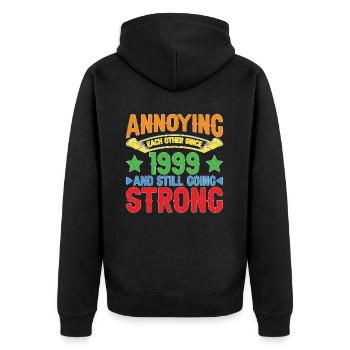 Annoying Each Other Since 1999 - Unisex Premium Bio Zip Hoodie - Schwarz - Hinten - Nico (187cm)