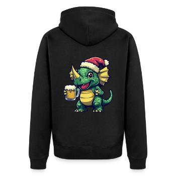 Dinosaurier triceratops Weihnachten Bier Lustig - Unisex Premium Bio Zip Hoodie - Schwarz - Hinten - Nico (187cm)