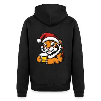Tiger Weihnachten Bier Lustig - Unisex Premium Bio Zip Hoodie - Schwarz - Hinten - Nico (187cm)