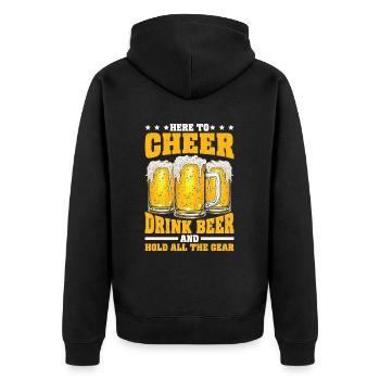 Here To Cheer Drink Beer And Hold All The Gear - Unisex Premium Bio Zip Hoodie - Schwarz - Hinten - Nico (187cm)