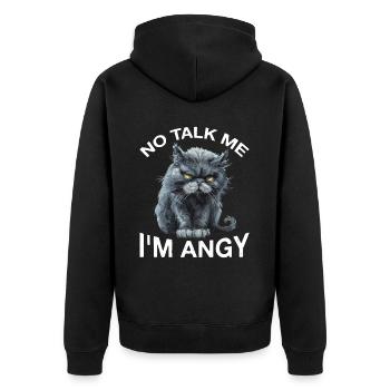 No Talk Me I'm Angy 2 - Unisex Premium Bio Zip Hoodie - Schwarz - Hinten - Nico (187cm)