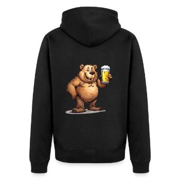 Cute Bear Drinking Beer 2 - Unisex Premium Bio Zip Hoodie - Schwarz - Hinten - Nico (187cm)