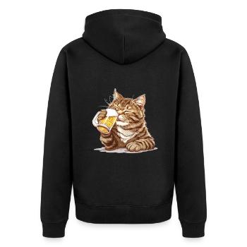 Cute Cat Drinking Beer 2 - Unisex Premium Bio Zip Hoodie - Schwarz - Hinten - Nico (187cm)