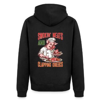 Smokin' Meats And Clapping Cheeks - Unisex Premium Bio Zip Hoodie - Schwarz - Hinten - Nico (187cm)
