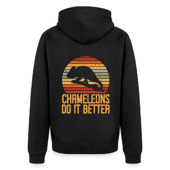 Chameleon Gifts - Unisex Premium Bio Zip Hoodie - Schwarz - Hinten - Nico (187cm)