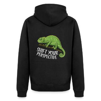 Chameleon Gifts - Unisex Premium Bio Zip Hoodie - Schwarz - Hinten - Nico (187cm)
