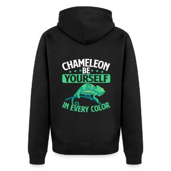 Chameleon Gifts - Unisex Premium Bio Zip Hoodie - Schwarz - Hinten - Nico (187cm)