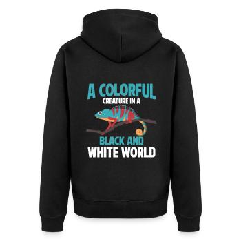 Chameleon Gifts - Unisex Premium Bio Zip Hoodie - Schwarz - Hinten - Nico (187cm)