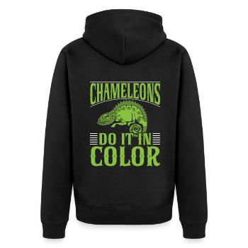 Chameleon Gifts - Unisex Premium Bio Zip Hoodie - Schwarz - Hinten - Nico (187cm)