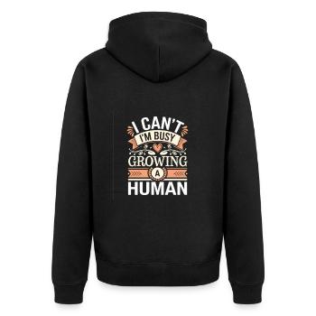 I Can't I'm Busy Growing A Human 13 - Unisex Premium Bio Zip Hoodie - Schwarz - Hinten - Nico (187cm)