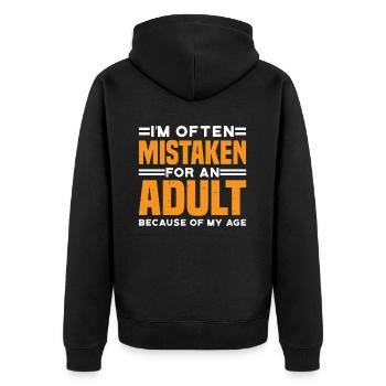 I'm Often Mistaken For An Adult Because Of My Age3 - Unisex Premium Bio Zip Hoodie - Schwarz - Hinten - Nico (187cm)