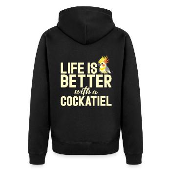 Cockatiel Gifts - Unisex Premium Bio Zip Hoodie - Schwarz - Hinten - Nico (187cm)