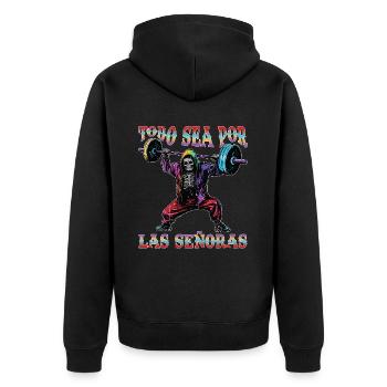 Todo Sea Por Las Señoras 2 - Unisex Premium Bio Zip Hoodie - Schwarz - Hinten - Nico (187cm)