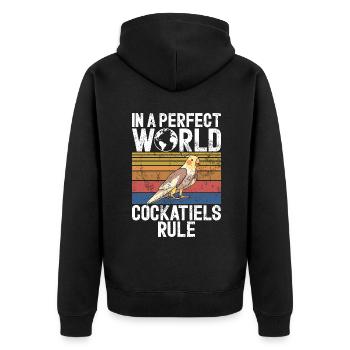 Cockatiel Gifts - Unisex Premium Bio Zip Hoodie - Schwarz - Hinten - Nico (187cm)