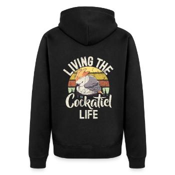 Cockatiel Gifts - Unisex Premium Bio Zip Hoodie - Schwarz - Hinten - Nico (187cm)