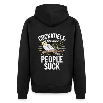 Cockatiel Gifts - Unisex Premium Bio Zip Hoodie - Schwarz - Hinten - Nico (187cm)