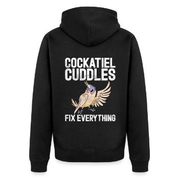 Cockatiel Gifts - Unisex Premium Bio Zip Hoodie - Schwarz - Hinten - Nico (187cm)
